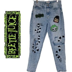 Hand Painted Beetlejuice Curvy Mom Distressed Jeans